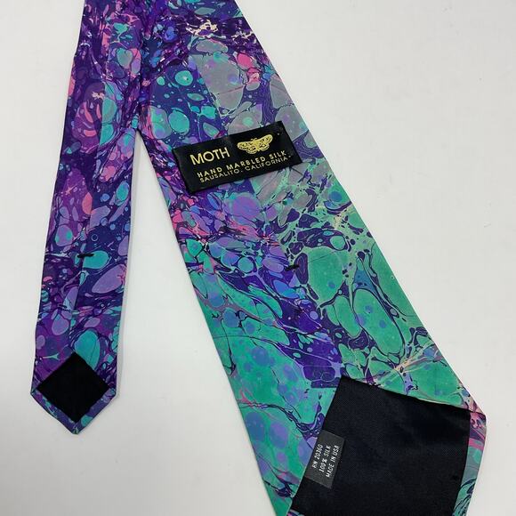 Vintage Moth Hand Marbled 100% Silk Men Tie Abstract Necktie Designer Classic - Picture 2 of 5